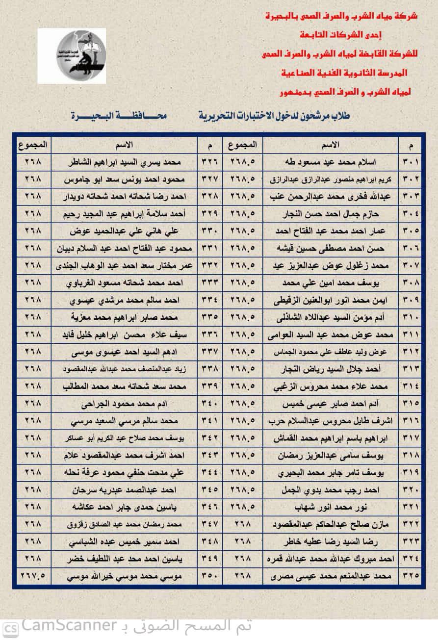 موعد اختبارات مدرسة مياه الشرب والصرف الصحي بدمنهو